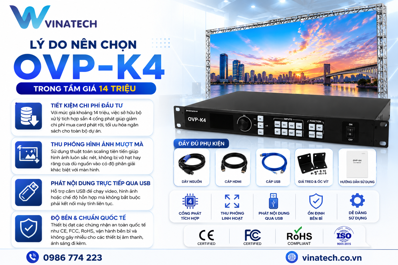 Bộ Xử Lý OVP-K4 (Đầy đủ phụ kiện) – Tối Ưu Cho Màn Hình LED - Ảnh 2